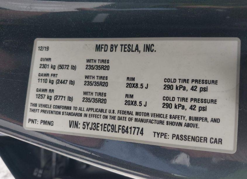 Photo 9 of 2020 Tesla Model 3 PERFORMANCE DUAL MOTOR ALL-WHEEL DRIVE (VIN 5YJ3E1EC9LF641774)