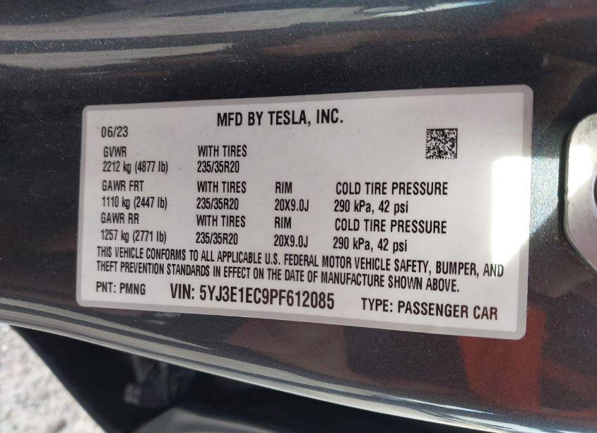 Photo 9 of 2023 Tesla Model 3 PERFORMANCE DUAL MOTOR ALL-WHEEL DRIVE (VIN 5YJ3E1EC9PF612085)