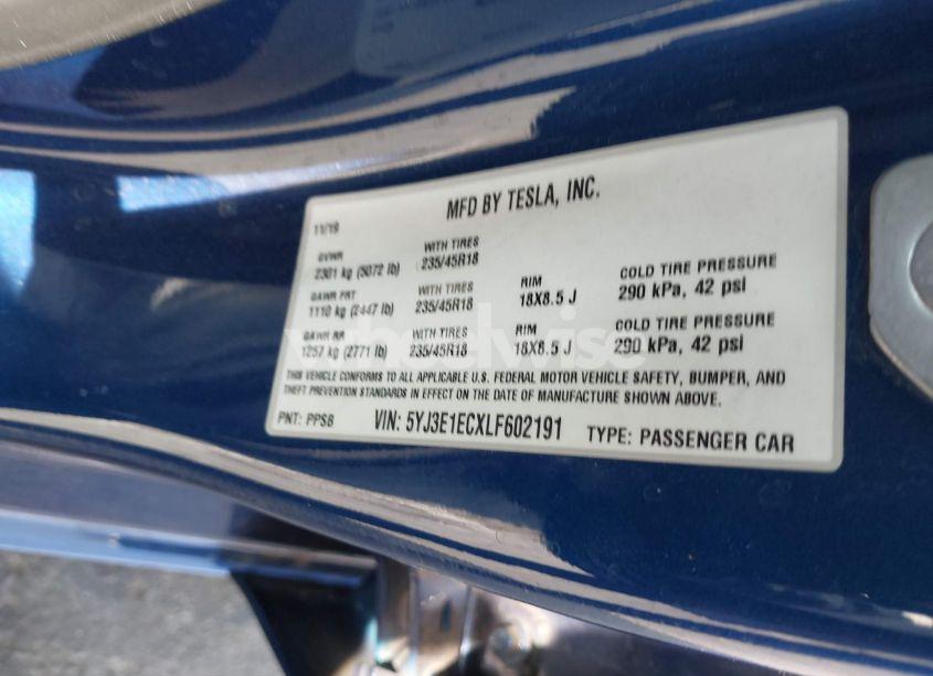 Photo 9 of 2020 Tesla Model 3 PERFORMANCE DUAL MOTOR ALL-WHEEL DRIVE (VIN 5YJ3E1ECXLF602191)