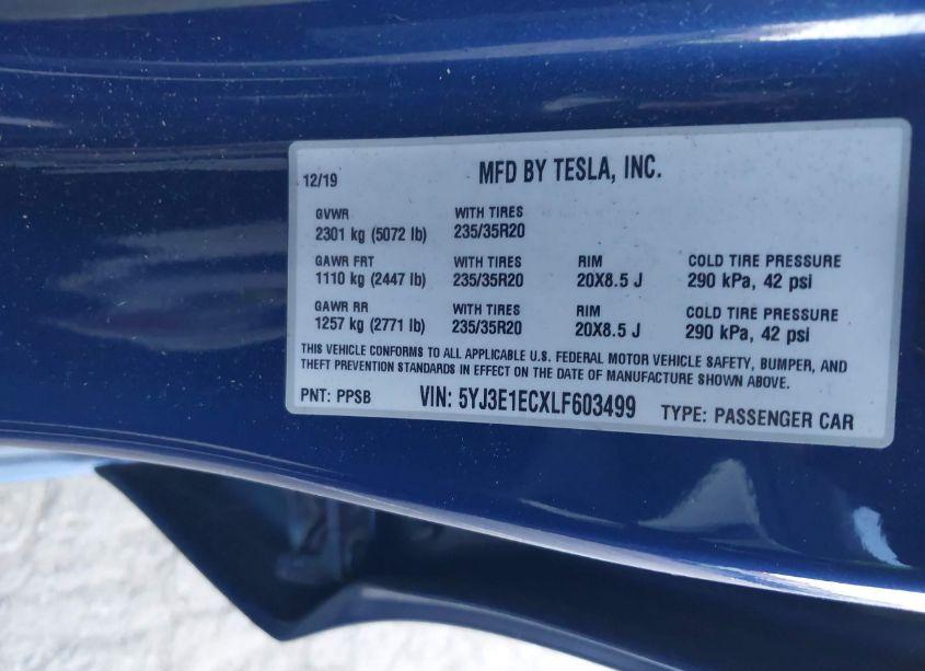 Photo 9 of 2020 Tesla Model 3 PERFORMANCE DUAL MOTOR ALL-WHEEL DRIVE (VIN 5YJ3E1ECXLF603499)