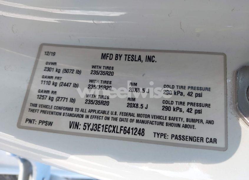 Photo 9 of 2020 Tesla Model 3 PERFORMANCE DUAL MOTOR ALL-WHEEL DRIVE (VIN 5YJ3E1ECXLF641248)