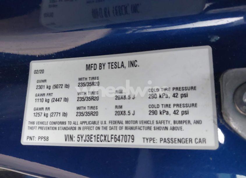 Photo 9 of 2020 Tesla Model 3 PERFORMANCE DUAL MOTOR ALL-WHEEL DRIVE (VIN 5YJ3E1ECXLF647079)