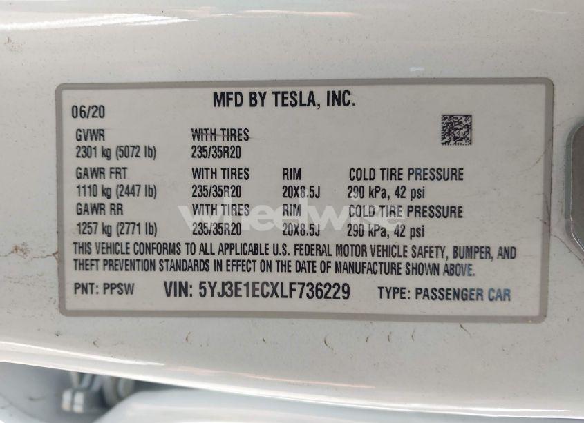 Photo 9 of 2020 Tesla Model 3 PERFORMANCE DUAL MOTOR ALL-WHEEL DRIVE (VIN 5YJ3E1ECXLF736229)