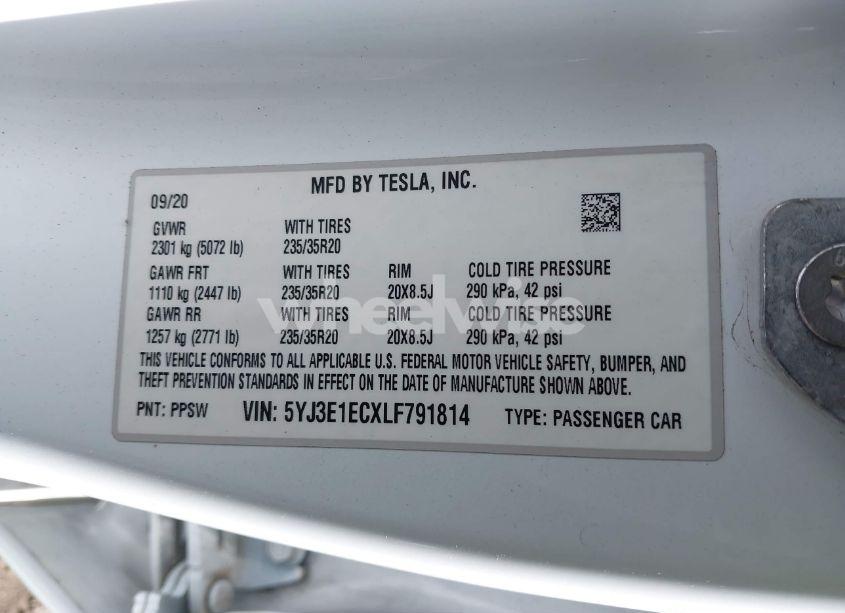 Photo 9 of 2020 Tesla Model 3 PERFORMANCE DUAL MOTOR ALL-WHEEL DRIVE (VIN 5YJ3E1ECXLF791814)