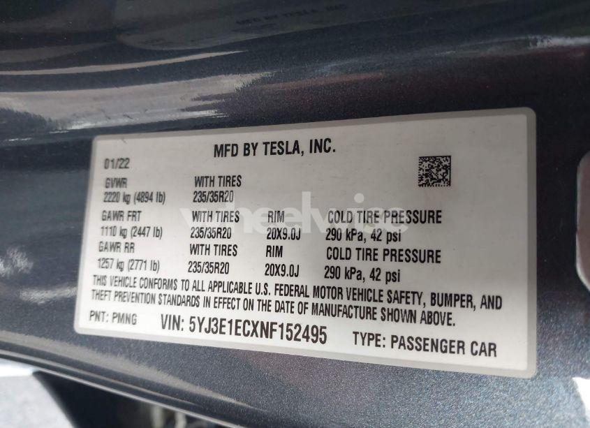 Photo 9 of 2022 Tesla Model 3 PERFORMANCE DUAL MOTOR ALL-WHEEL DRIVE (VIN 5YJ3E1ECXNF152495)