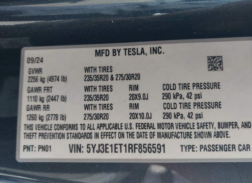 Photo 9 of 2024 Tesla Model 3 PERFORMANCE (VIN 5YJ3E1ET1RF856591)
