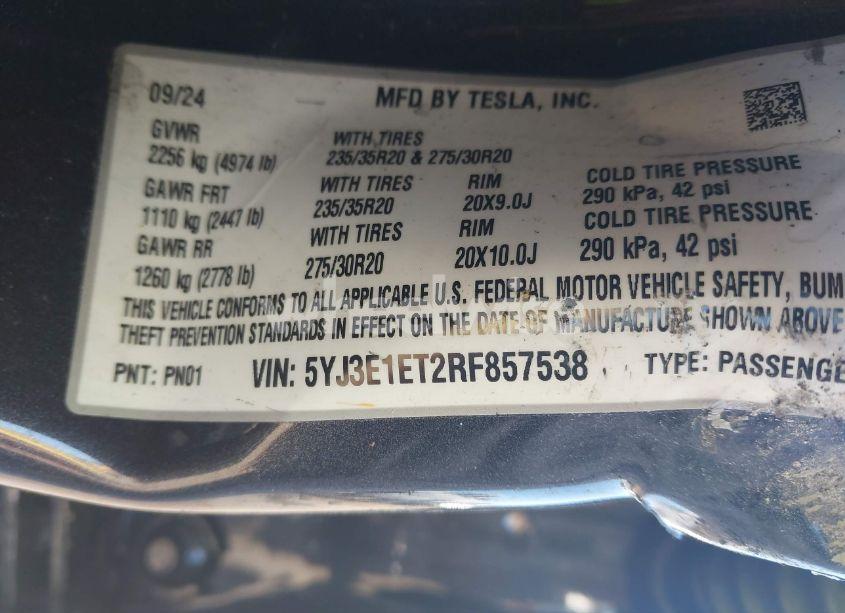 Photo 8 of 2024 Tesla Model 3 PERFORMANCE ALL-WHEEL DRIVE (VIN 5YJ3E1ET2RF857538)