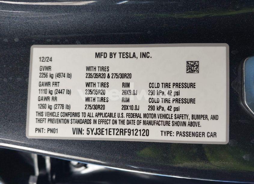 Photo 9 of 2024 Tesla Model 3 PERFORMANCE ALL-WHEEL DRIVE (VIN 5YJ3E1ET2RF912120)