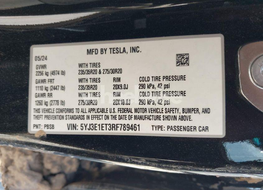 Photo 9 of 2024 Tesla Model 3 PERFORMANCE ALL-WHEEL DRIVE (VIN 5YJ3E1ET3RF789461)