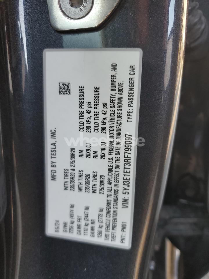 Photo 12 of 2024 TESLA MODEL 3 (VIN 5YJ3E1ET3RF799097)