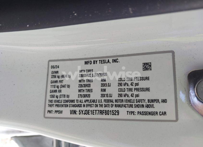 Photo 9 of 2024 Tesla Model 3 PERFORMANCE ALL-WHEEL DRIVE (VIN 5YJ3E1ET7RF801529)