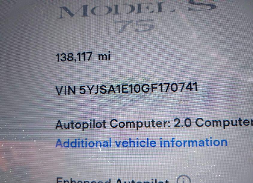 Photo 15 of 2016 Tesla Model S 60/70/75/85 (VIN 5YJSA1E10GF170741)