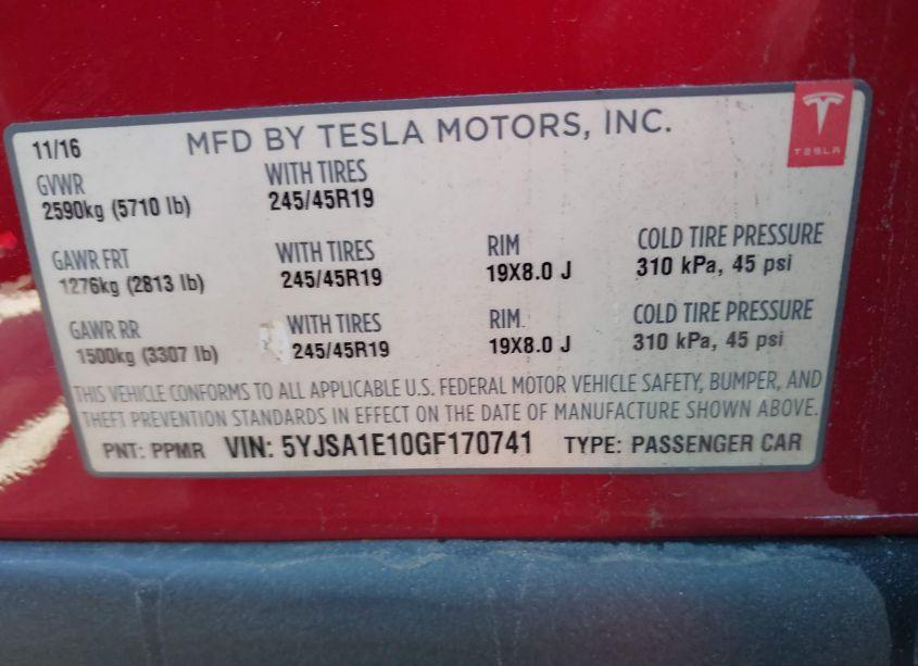 Photo 9 of 2016 Tesla Model S 60/70/75/85 (VIN 5YJSA1E10GF170741)