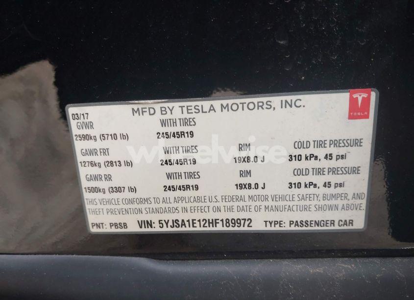 Photo 9 of 2017 Tesla Model S 60/75 (VIN 5YJSA1E12HF189972)