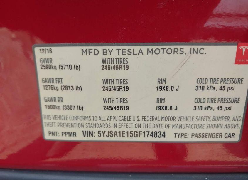 Photo 9 of 2016 Tesla Model S 60/70/75/85 (VIN 5YJSA1E15GF174834)
