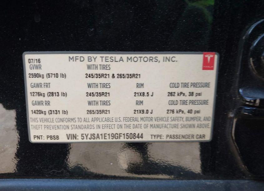 Photo 9 of 2016 Tesla Model S 60/70/75/85 (VIN 5YJSA1E19GF150844)