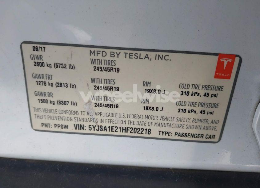 Photo 9 of 2017 Tesla Model S 100D/60D/75D/90D/P100D (VIN 5YJSA1E21HF202218)