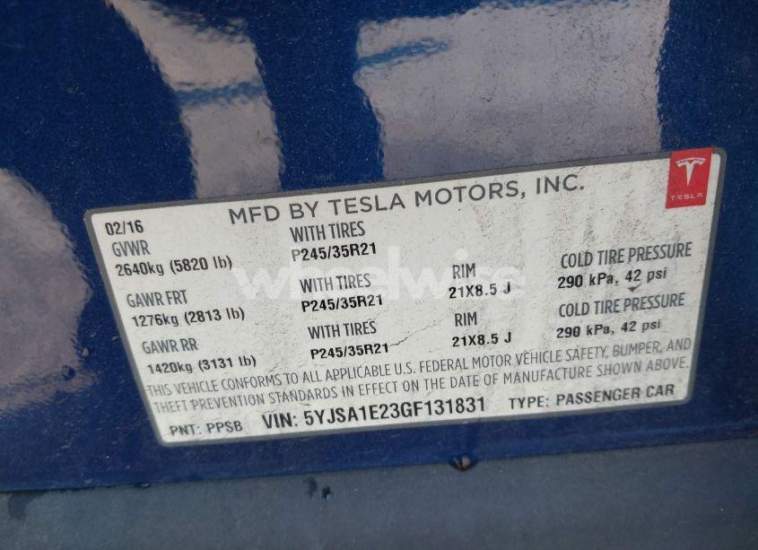 Photo 9 of 2016 Tesla Model S 60D/70D/75D/85D/90D (VIN 5YJSA1E23GF131831)