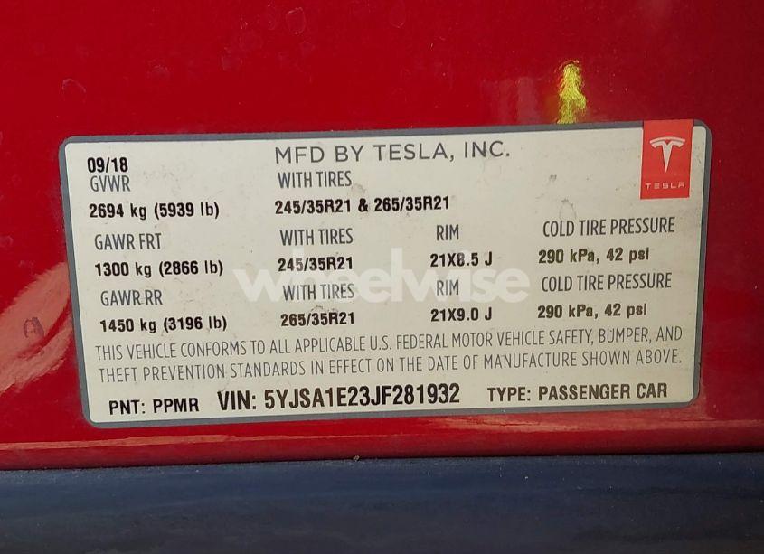 Photo 9 of 2018 Tesla Model S 100D/75D/P100D (VIN 5YJSA1E23JF281932)