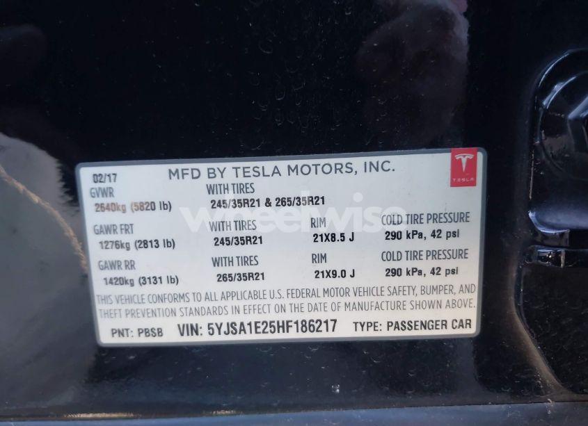 Photo 9 of 2017 Tesla Model S (VIN 5YJSA1E25HF186217)