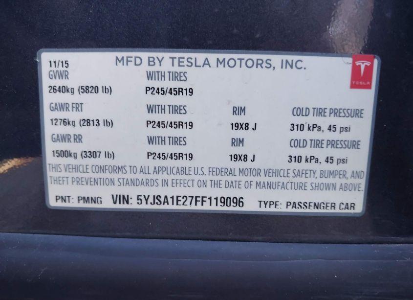 Photo 9 of 2015 Tesla Model S 70D/85D/P85D (VIN 5YJSA1E27FF119096)