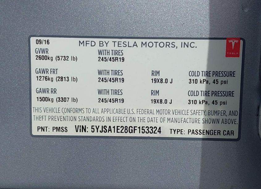 Photo 9 of 2016 Tesla Model S 60D/70D/75D/85D/90D (VIN 5YJSA1E28GF153324)
