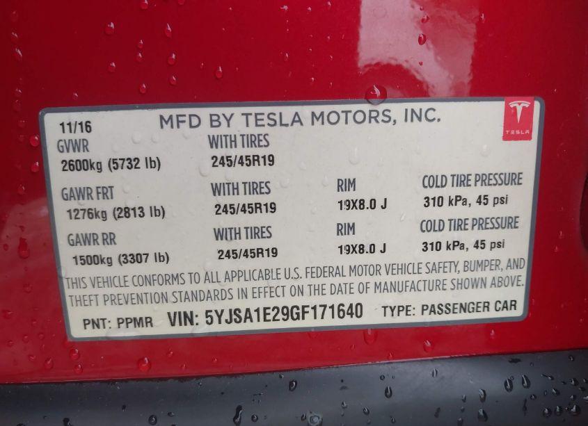 Photo 9 of 2016 Tesla Model S 60D/70D/75D/85D/90D (VIN 5YJSA1E29GF171640)