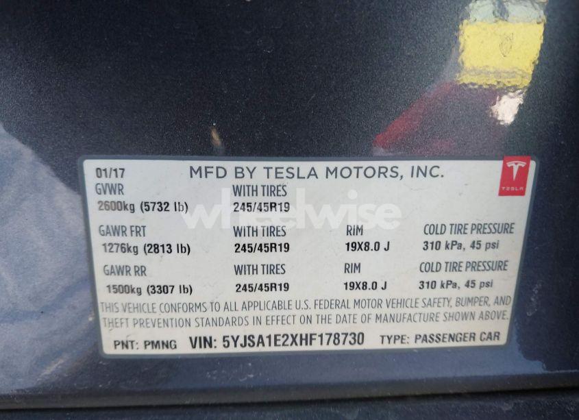 Photo 9 of 2017 Tesla Model S 100D/60D/75D/90D/P100D (VIN 5YJSA1E2XHF178730)