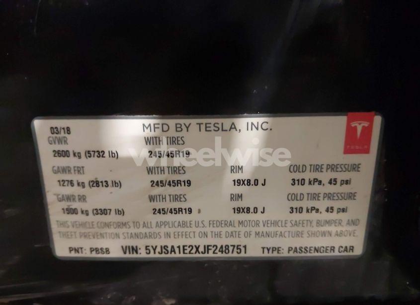 Photo 9 of 2018 Tesla Model S 100D/75D/P100D (VIN 5YJSA1E2XJF248751)