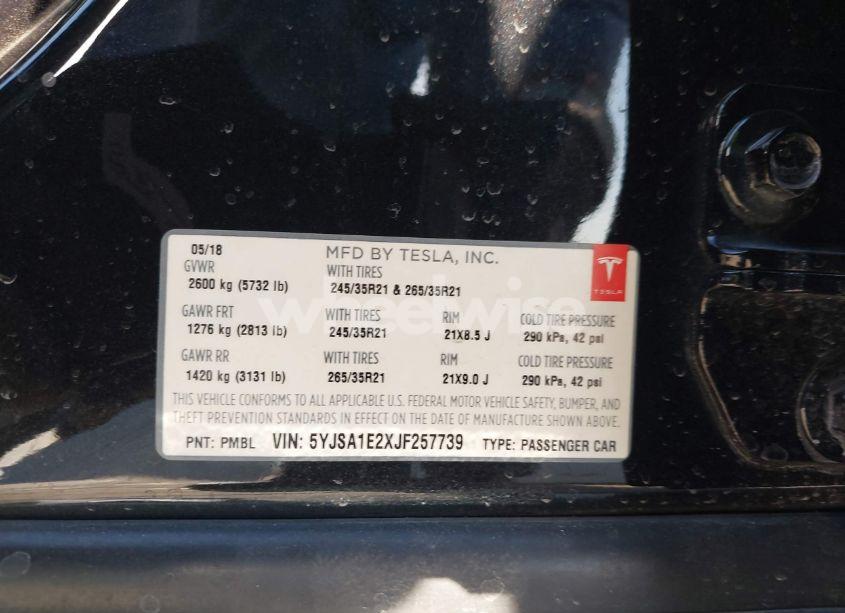 Photo 9 of 2018 Tesla Model S 100D/75D/P100D (VIN 5YJSA1E2XJF257739)