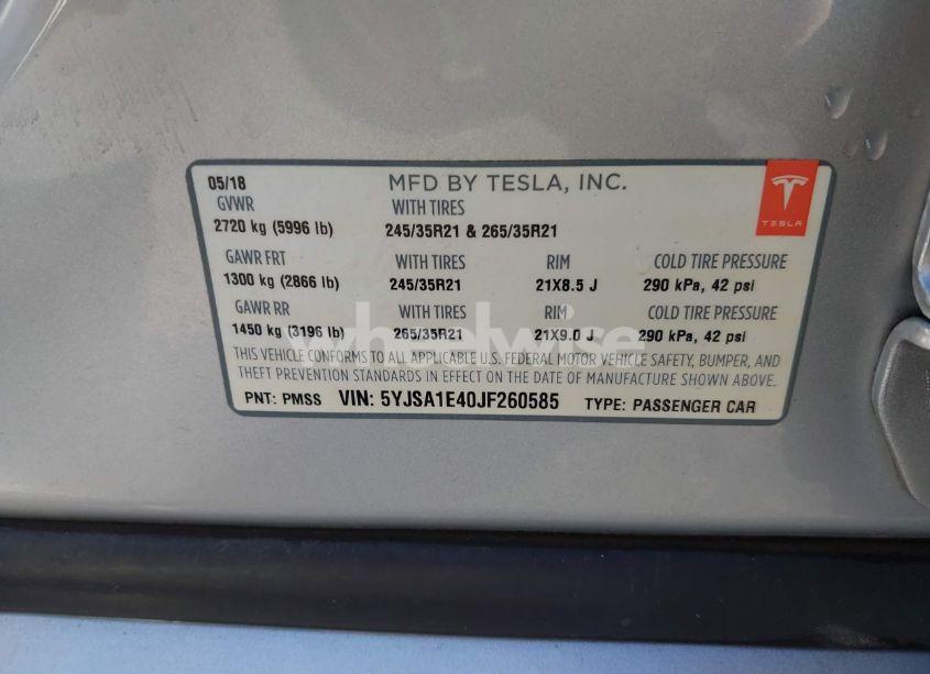 Photo 9 of 2018 Tesla Model S 100D/75D/P100D (VIN 5YJSA1E40JF260585)
