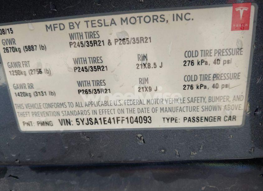 Photo 9 of 2015 Tesla Model S 85D/P85D (VIN 5YJSA1E41FF104093)