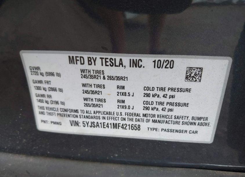 Photo 9 of 2021 Tesla Model S PERFORMANCE DUAL MOTOR ALL-WHEEL DRIVE (VIN 5YJSA1E41MF421658)