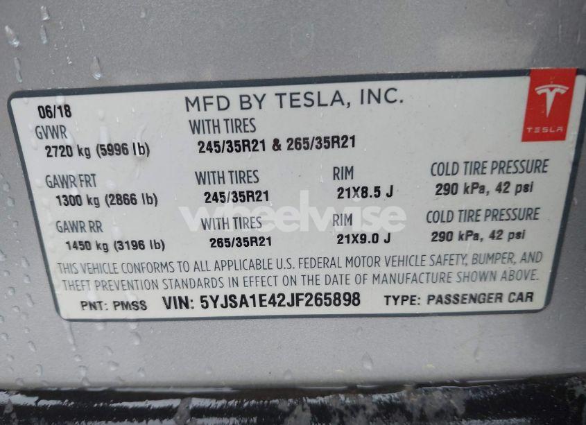 Photo 9 of 2018 Tesla Model S 100D/75D/P100D (VIN 5YJSA1E42JF265898)