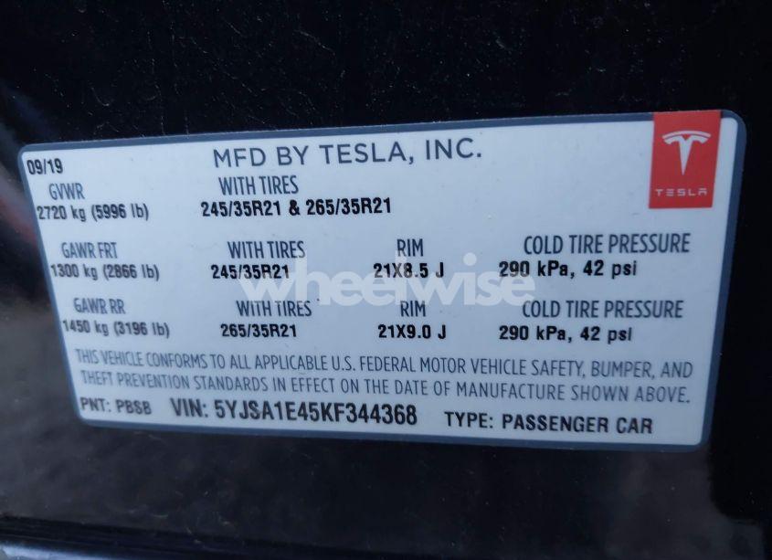 Photo 9 of 2019 Tesla Model S 100D/LONG RANGE/P100D/PERFORMANCE (VIN 5YJSA1E45KF344368)