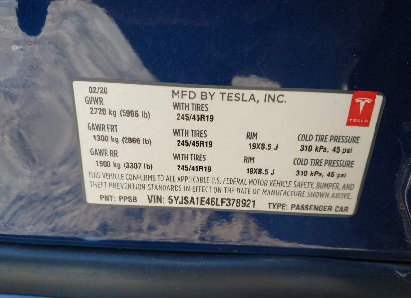 Photo 9 of 2020 Tesla Model S PERFORMANCE DUAL MOTOR ALL-WHEEL DRIVE (VIN 5YJSA1E46LF378921)