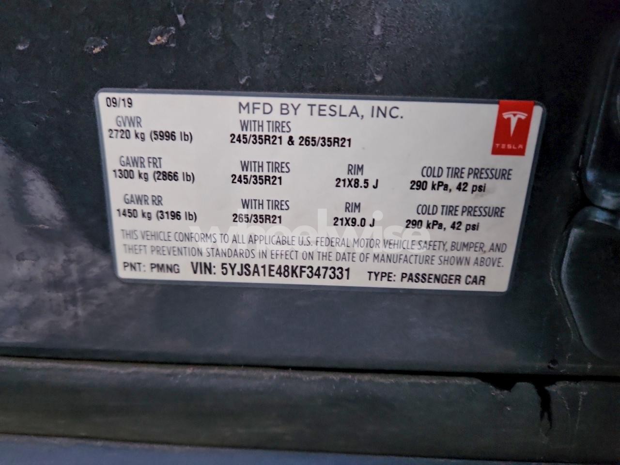 Photo 13 of 2019 TESLA MODEL S (VIN 5YJSA1E48KF347331)