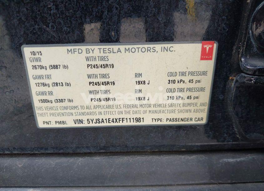 Photo 9 of 2015 Tesla Model S 85D/P85D (VIN 5YJSA1E4XFF111981)