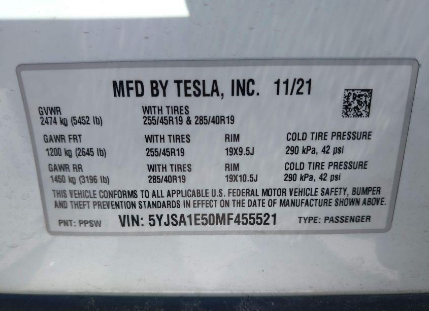 Photo 9 of 2021 Tesla Model S LONG RANGE DUAL MOTOR ALL-WHEEL DRIVE (VIN 5YJSA1E50MF455521)