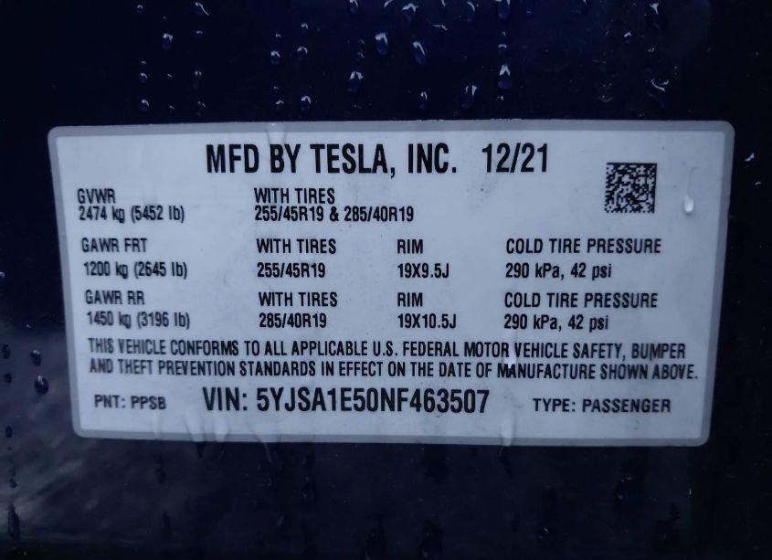 Photo 9 of 2022 Tesla Model S DUAL MOTOR ALL-WHEEL DRIVE (VIN 5YJSA1E50NF463507)