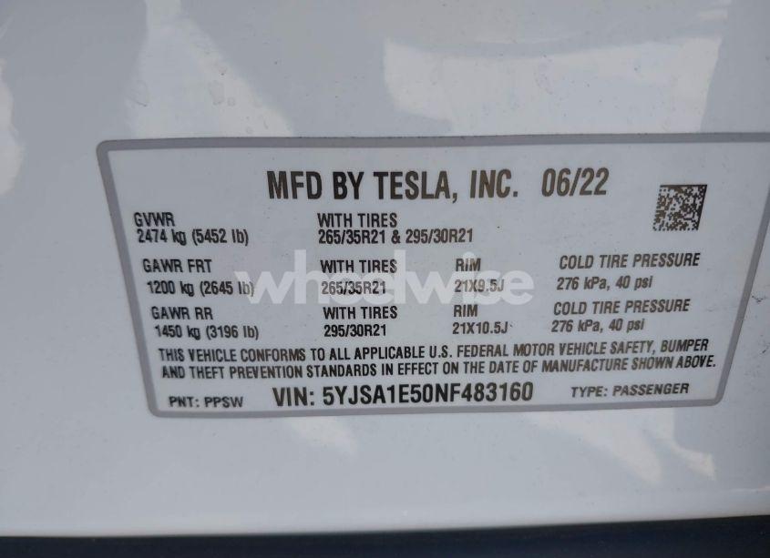 Photo 9 of 2022 Tesla Model S DUAL MOTOR ALL-WHEEL DRIVE (VIN 5YJSA1E50NF483160)