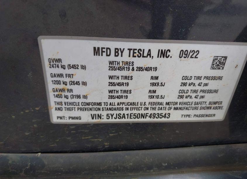 Photo 9 of 2022 Tesla Model S DUAL MOTOR ALL-WHEEL DRIVE (VIN 5YJSA1E50NF493543)