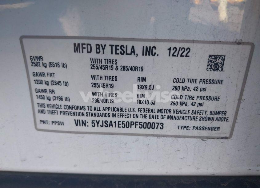 Photo 9 of 2023 Tesla Model S DUAL MOTOR ALL-WHEEL DRIVE/STANDARD RANGE (VIN 5YJSA1E50PF500073)