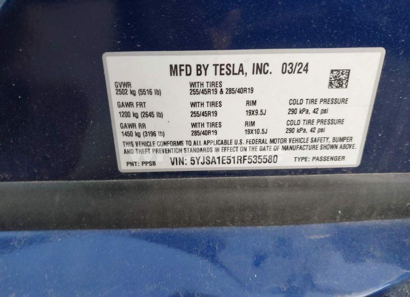 Photo 9 of 2024 Tesla Model S LONG RANGE (VIN 5YJSA1E51RF535580)