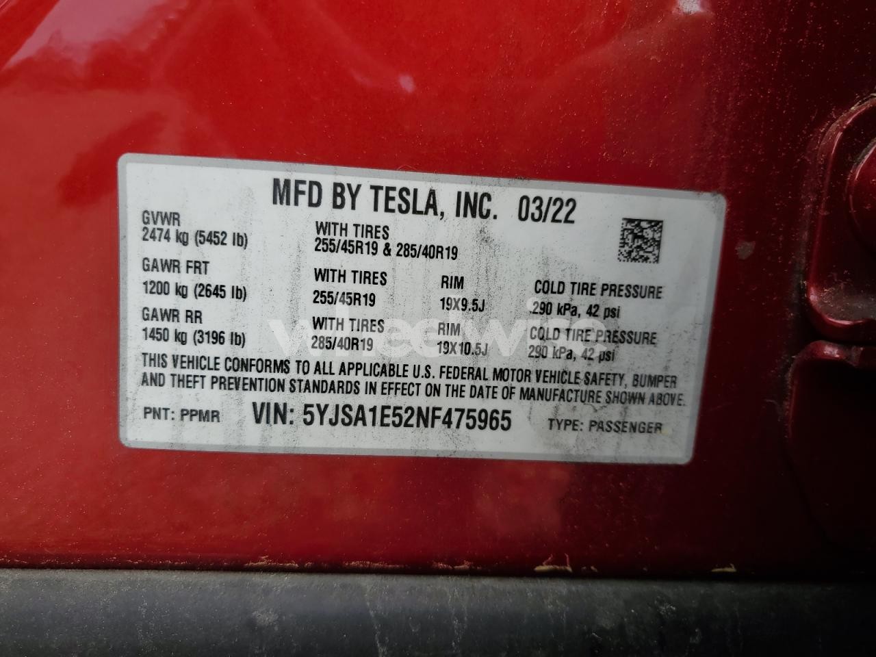 Photo 12 of 2022 TESLA MODEL S (VIN 5YJSA1E52NF475965)