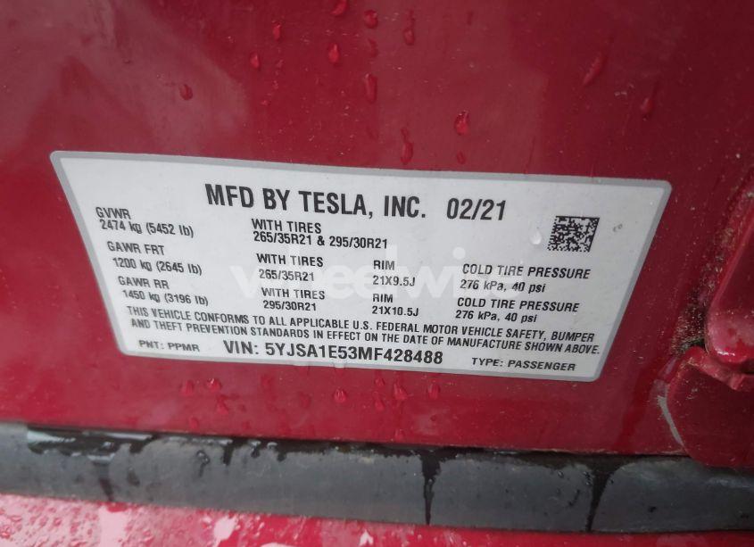 Photo 9 of 2021 Tesla Model S LONG RANGE DUAL MOTOR ALL-WHEEL DRIVE (VIN 5YJSA1E53MF428488)