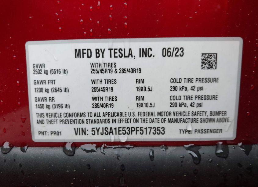 Photo 9 of 2023 Tesla Model S DUAL MOTOR ALL-WHEEL DRIVE/STANDARD RANGE (VIN 5YJSA1E53PF517353)