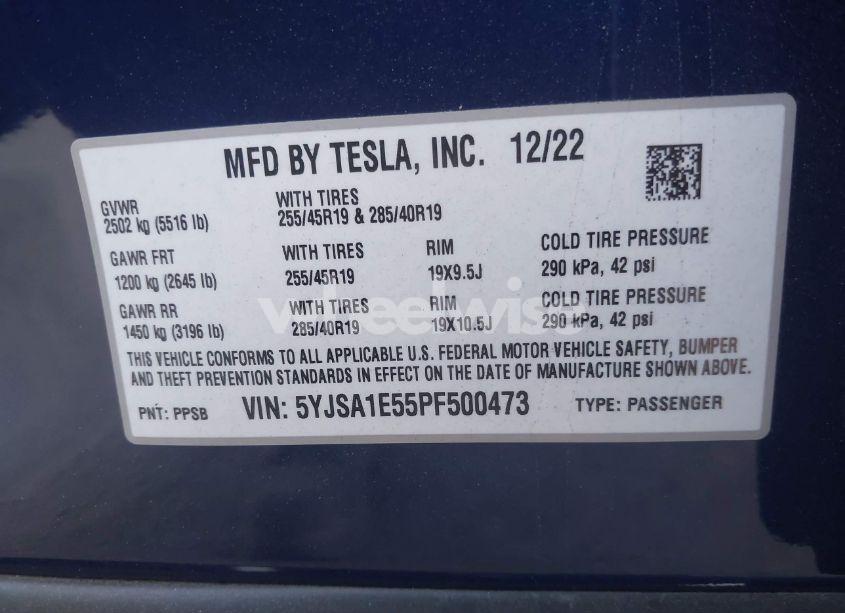 Photo 8 of 2023 Tesla Model S DUAL MOTOR ALL-WHEEL DRIVE/STANDARD RANGE (VIN 5YJSA1E55PF500473)