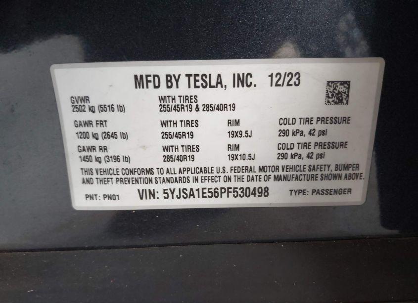 Photo 9 of 2023 Tesla Model S DUAL MOTOR ALL-WHEEL DRIVE/STANDARD RANGE (VIN 5YJSA1E56PF530498)