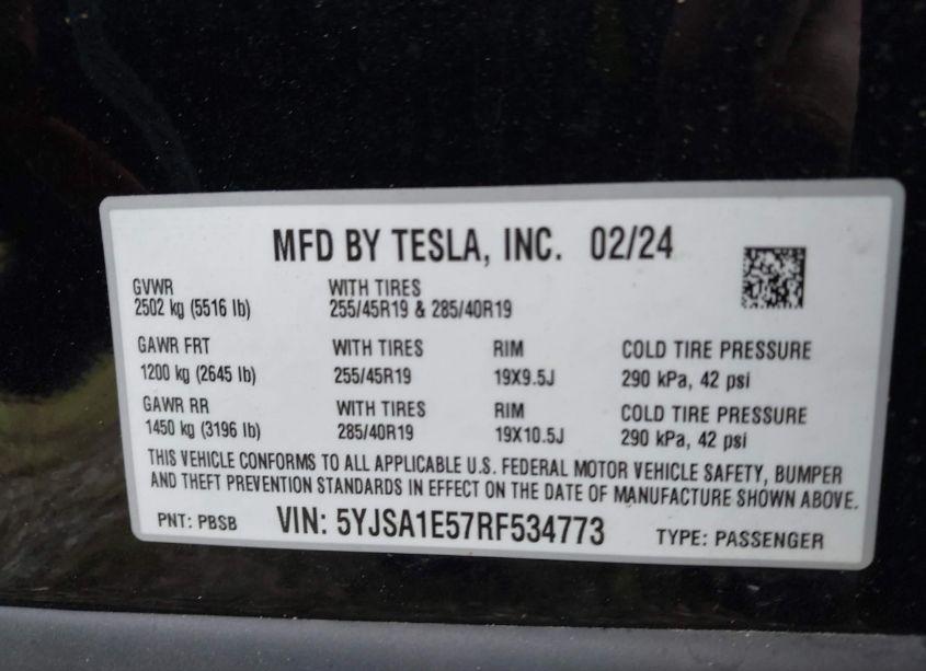 Photo 9 of 2024 Tesla Model S LONG RANGE (VIN 5YJSA1E57RF534773)